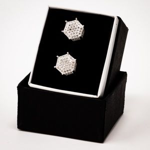 925 Silver Royal Iced Out Hexagon Earrings